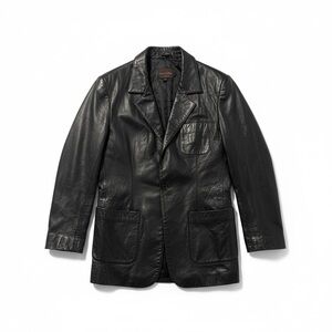 Y2K John Carlisle Leather Blazer Jacket Black Calfskin Tailored Womens Large